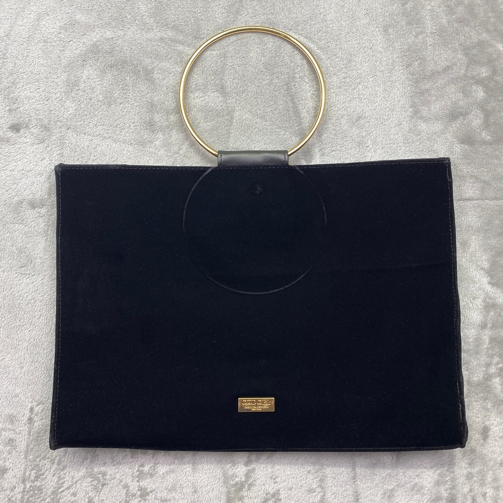 Carolina Herrera Good Girl Black Velvet Clutch Gold Ring Handle Evening Bag
